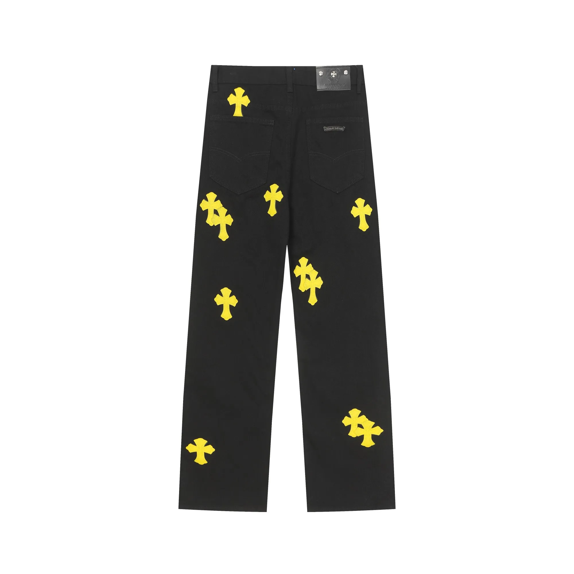 P270 Chrome Hearts/Chrome Hearts 25ss classic colored leather cross washed color cloth denim trousers for men and women Color: Picture color Size: 28-36